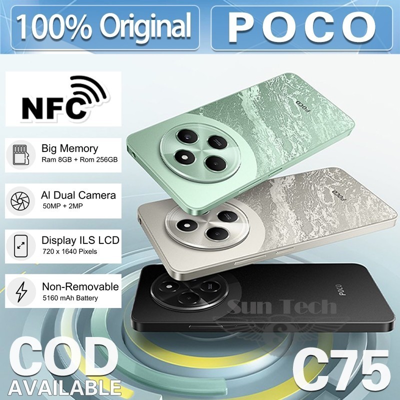 hp poco c75 8/256gb NFC Versi Baru Ori resmi fullset segel 5160 mAh | 6.88 inch | 52MP Promo