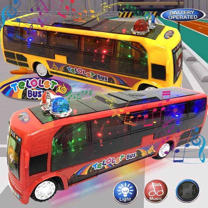 Mainan Anak Mobil Bus Basuri Lampu Telolet Oleng Plastik Musik Jumbo - Bus Telolet Dus