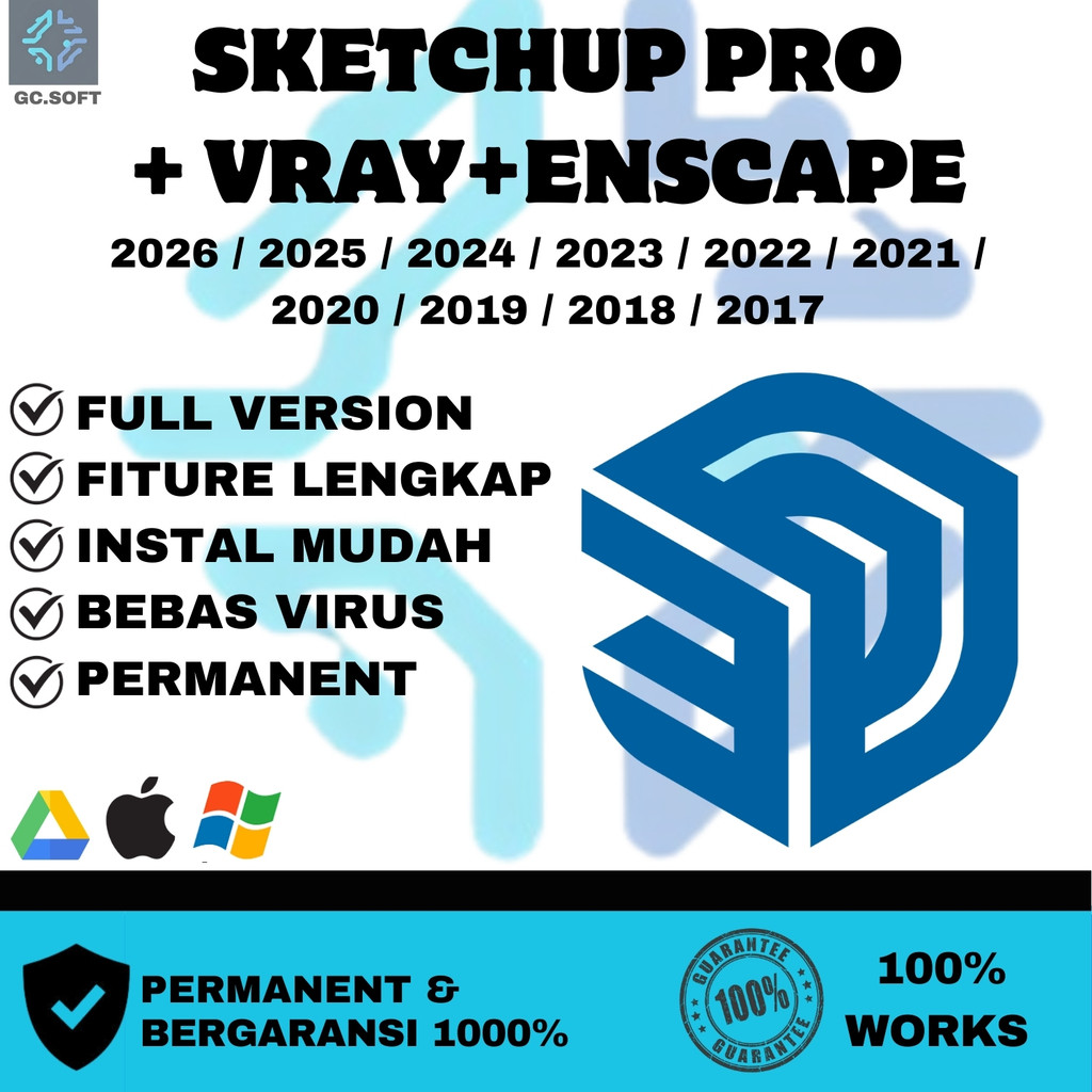 SketchUp Pro Versi Baru / Lama 2025, 2024, 2023, 2022, 2021, 2020, 2019, 2018, 2017 | Windows