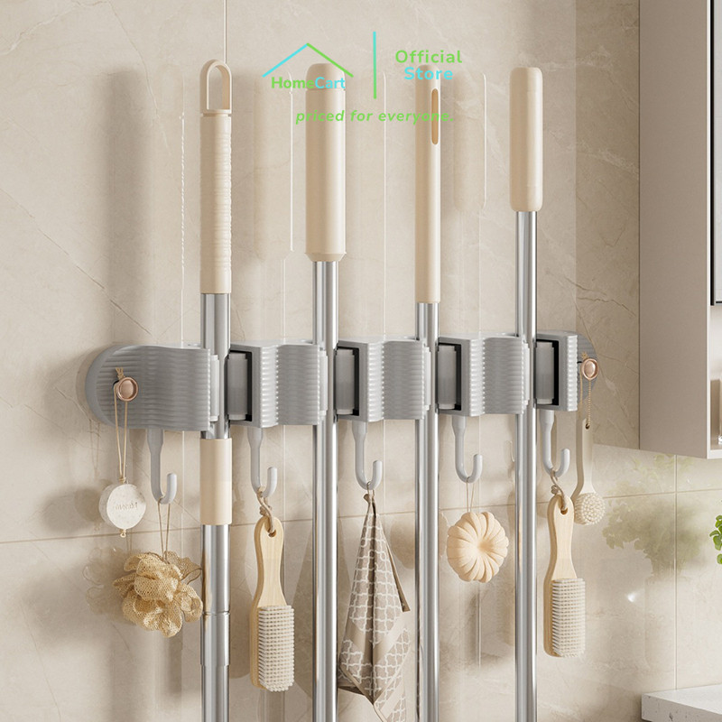 Homecart Gantungan Sapu Pel Dinding Serbaguna Mop Holder Penjepit Sapu Pel Panjang Multifungsi