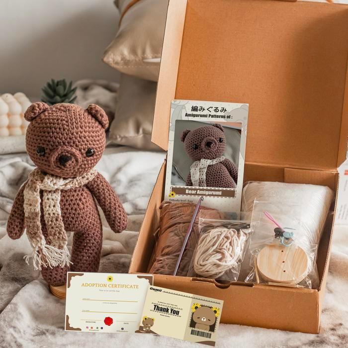 DIY Crochet Bear Amigurumi Kit / Do It Yourself Boneka Rajut Beruang - Brown bear, Tanpa tambahan