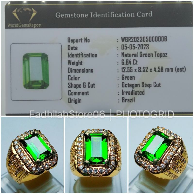 NATURAL GREEN TOPAZ OCTAGON TOP LUSTER + MEMO LAB