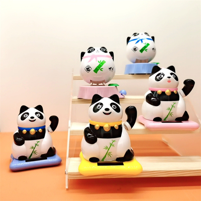 1Pcs Cute Fun Panda Toy Cartoon Swing Panda Solar Powered Shaking cing Toy Car Interior Decor Access