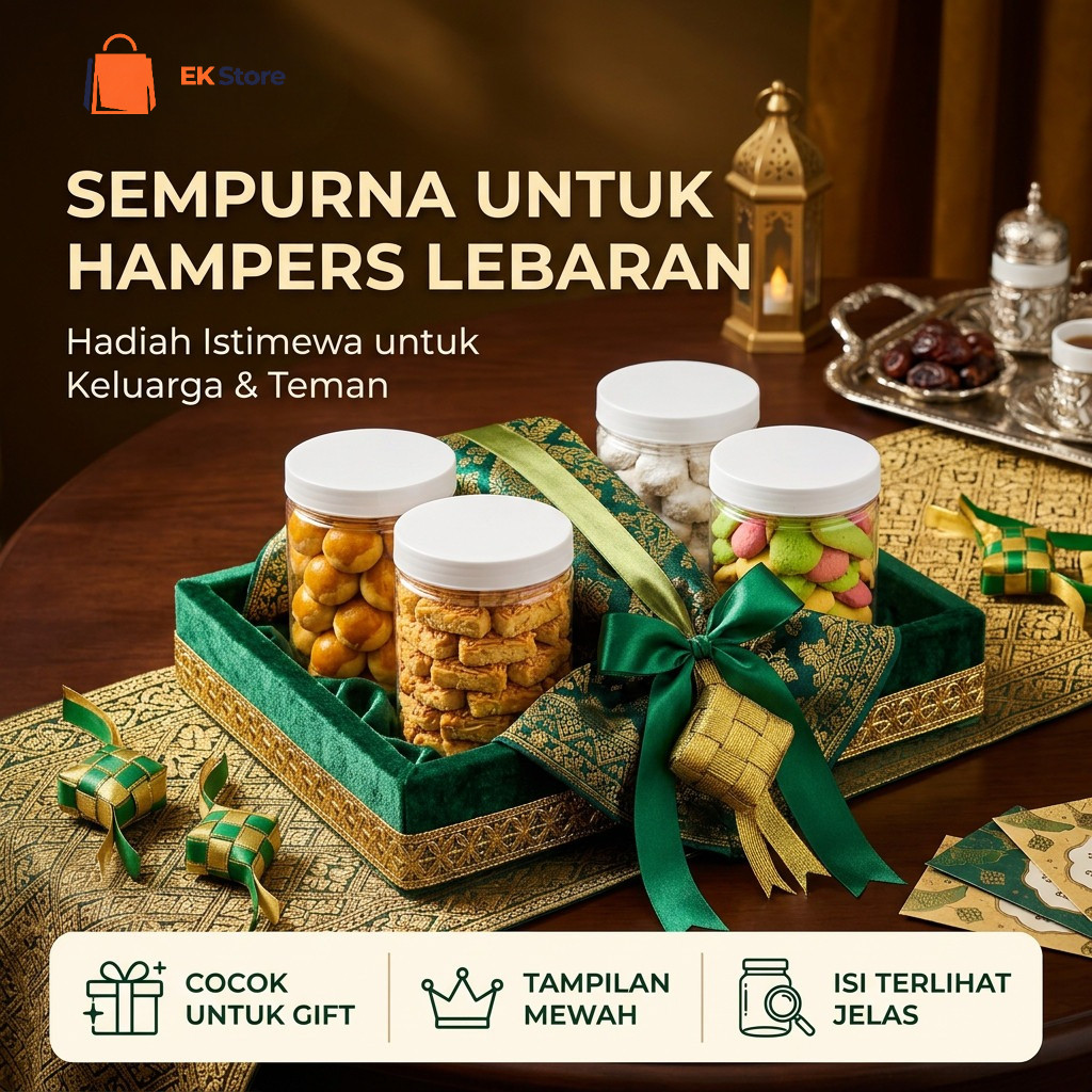 EK Toples Plastik Kue Kering Lebaran Tabung Bening 650ml 900ml Tutup Ulir Kedap Udara