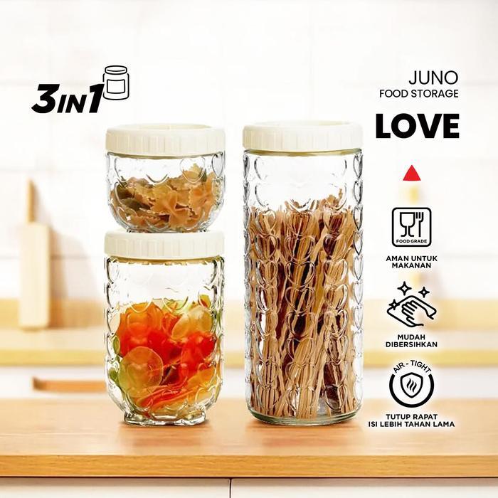 Goto [COD] Juno Toples Set 3in1 Kaca Borosilicate Aesthetic Food Container Storage Makanan Glass Jar