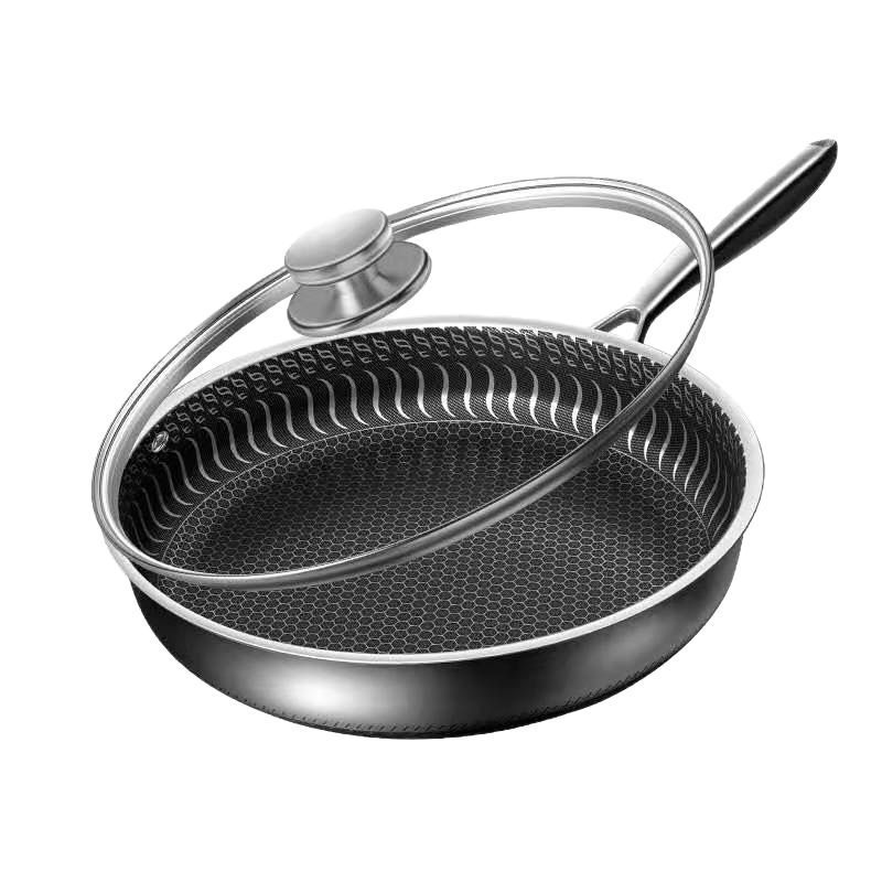 Stainless steel frying pan non-stick pan household frying steak frying cake induction cooker pass