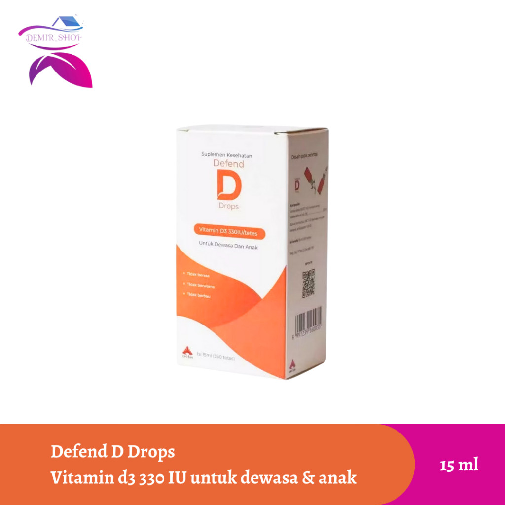 Defend D Drops Vitamin D3 330 IU 15ml Untuk Anak & Dewasa