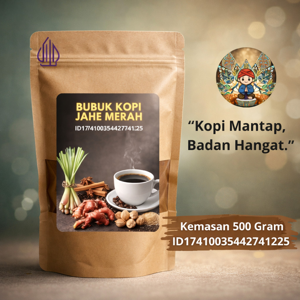 (bj) Bubuk kopi Jahe merah nikmat hangat dan lezat Kemasan 500 Gram Kopi bubuk jahe merah murah bubu