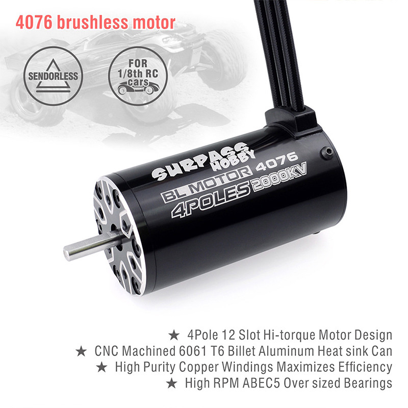 SURPASS HOBBY Waterproof 4076 2050KV 2650KV 2250KV 1700KV 1400KV Sensorless Brushless Motor for 1/8 