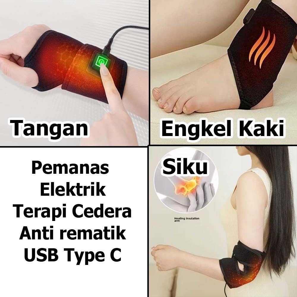 BARU JC Alat Terapi Kompres Panas Siku Engkel Tangan Elektrik USB Type C Penghangat Rematik Asam Ura