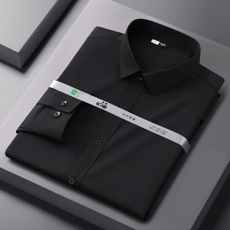 Kemeja lengan panjang serat bambu, pakaian kerja profesional yang kasual dan berkelas untuk pria.