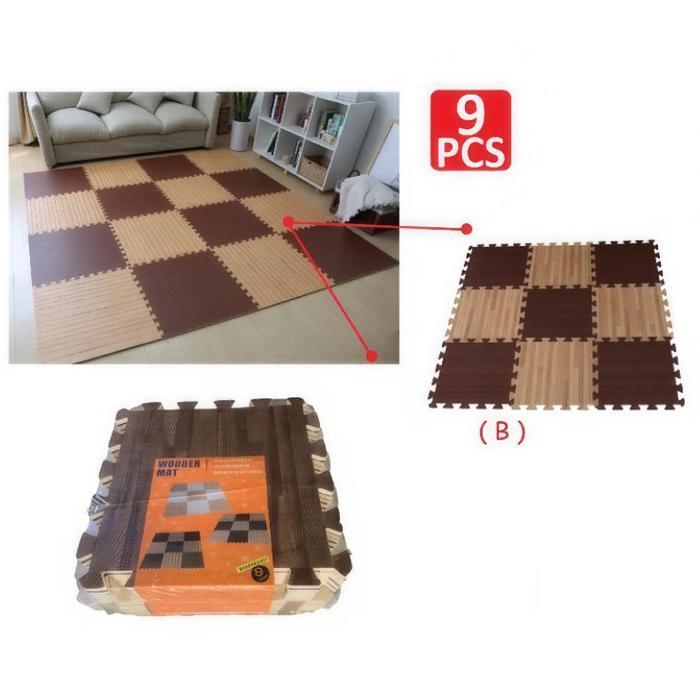 Mainan Anak WOODEN PUZZLE EVA MAT Karpet Puzzle Lantai Motif Kayu Alas Lantai Foam Empuk 30x30cm Kad