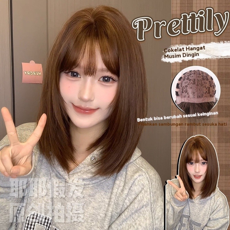 Wanita baru sehari-hari pendek lurus rambut lengkap wig rambut lengkap wig rambut pendek lurus rambu