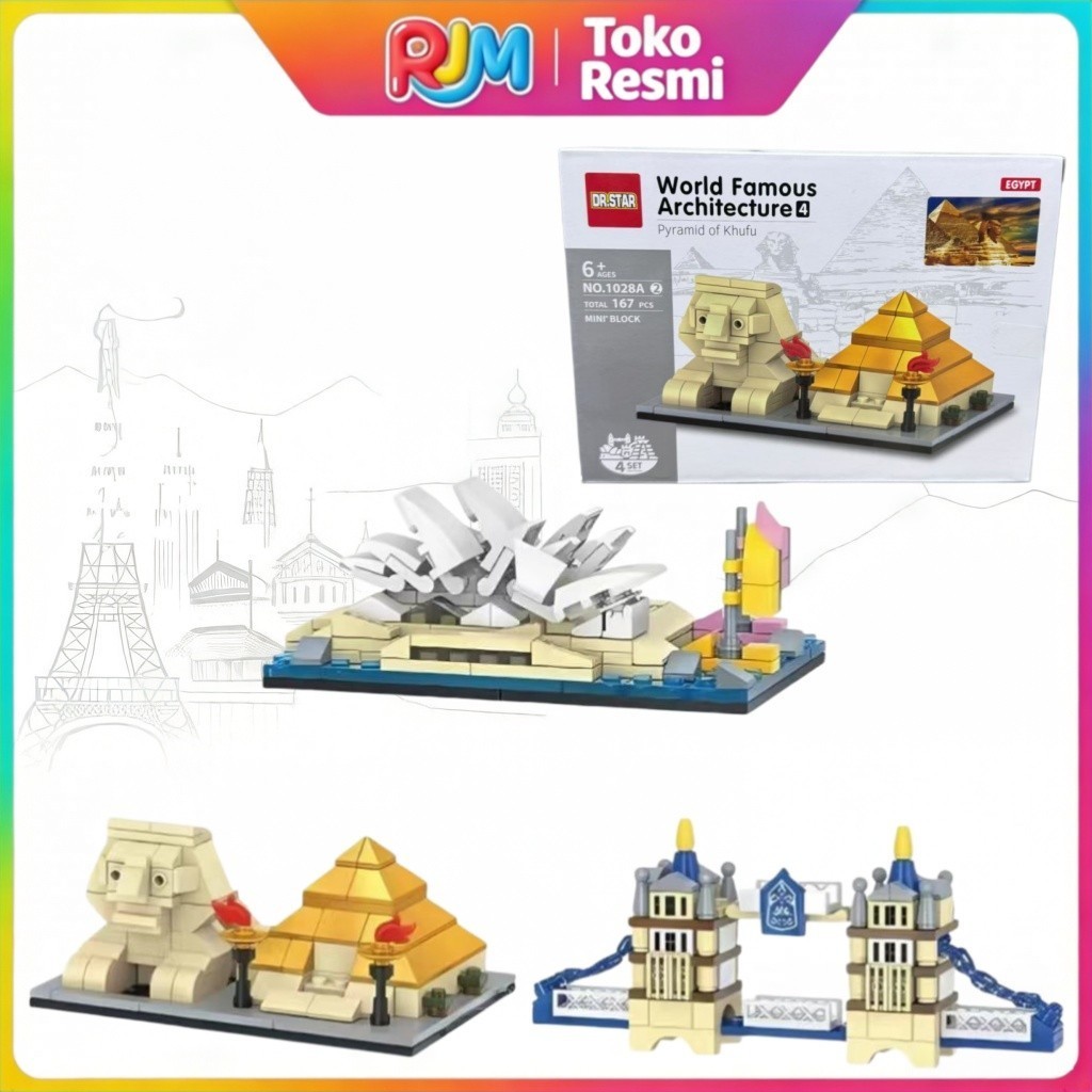 RJM Mini Bricks Bangunan Sydney Opera House London Bridge DIY Nano Block Mainan Rakit Model Building