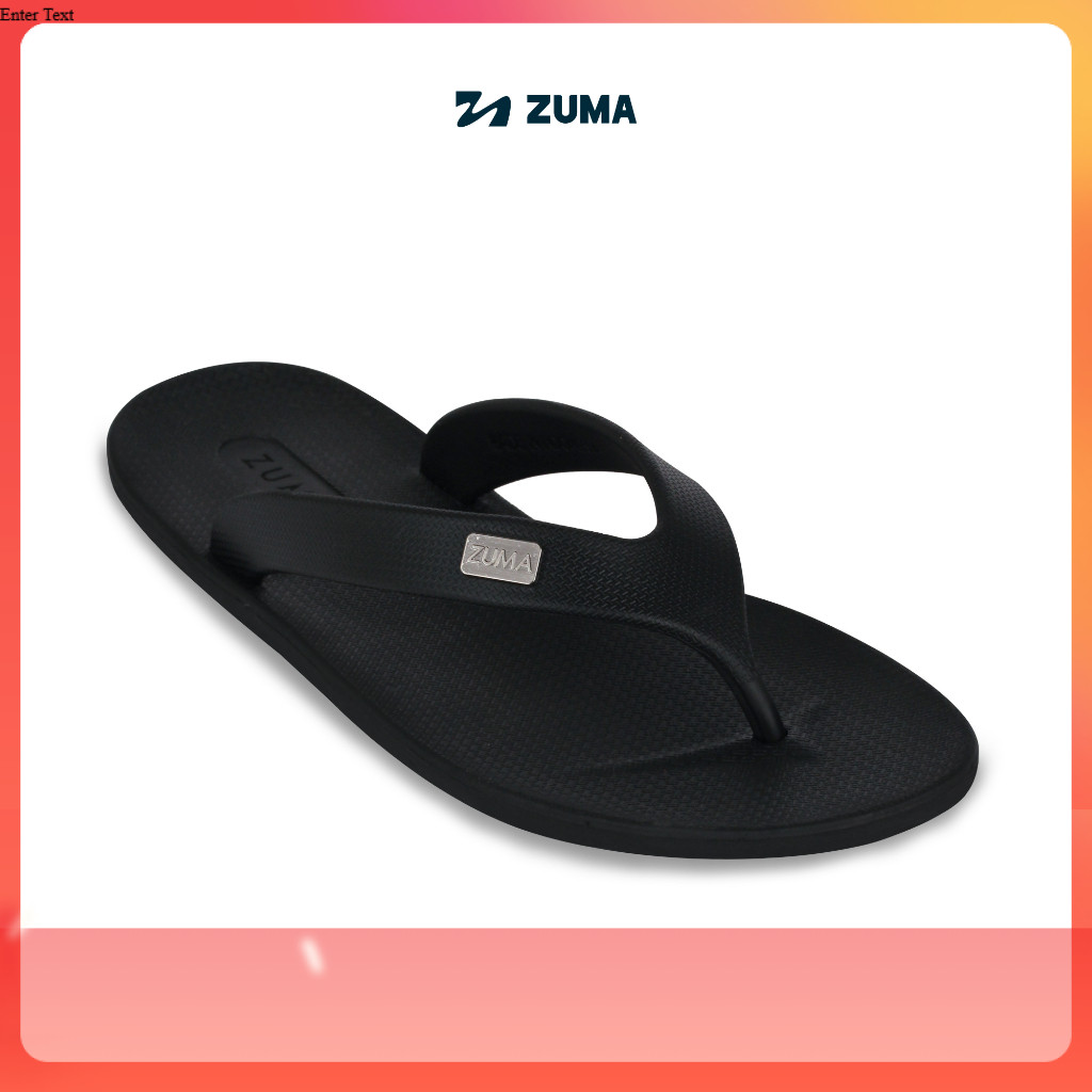 Zuma Men Onyx 12 Black, Sandal Jepit Pria Karet Polos, Hitam