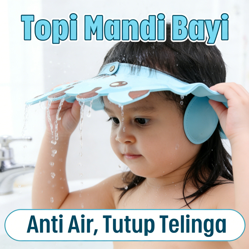 Bayi Anti Air Mandi Topi Baby Topi Kancing Dengan Telinga 0-6 Tahun NEW