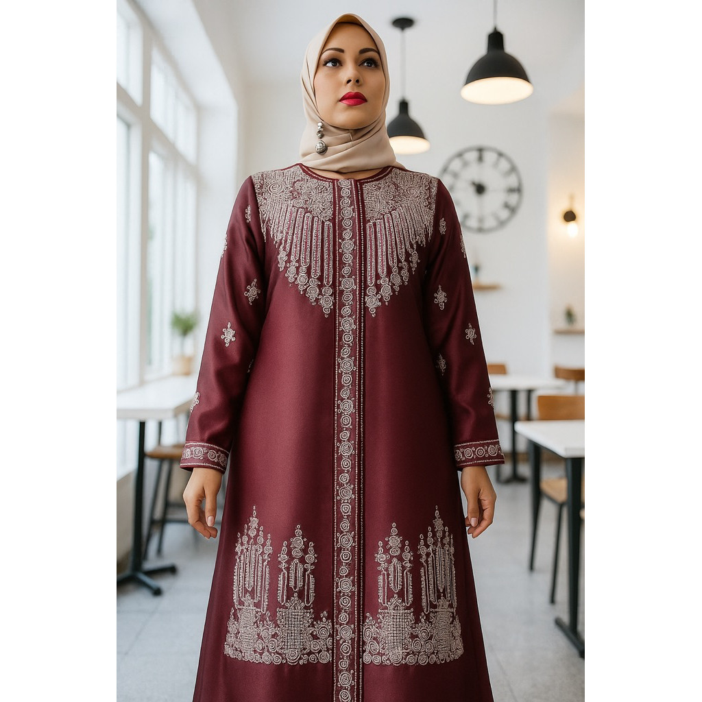 Alfin collection Gamis Bordir pintu aceh bahan satin kristal mewah elegant