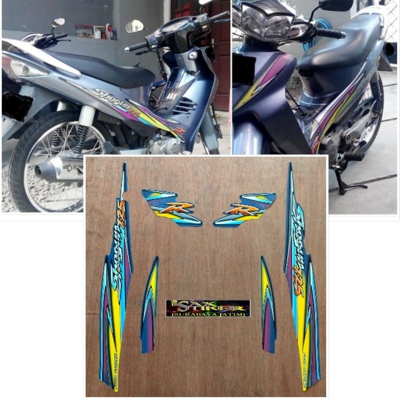 Striping original Suzuki Shogun R 125 ungu violet tahun 2004