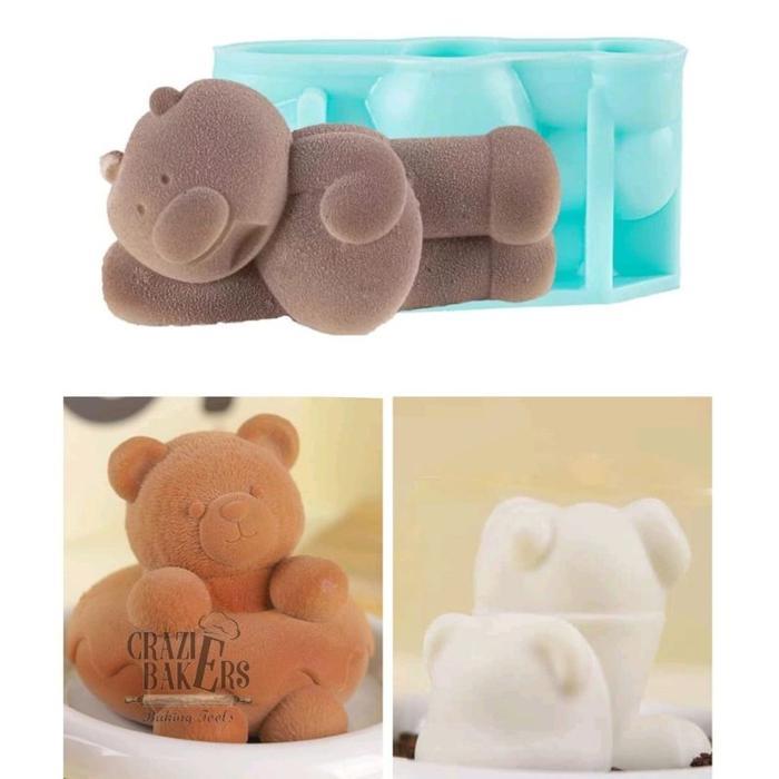 Cetakan SIlikon Pudding Mousse Lying Bear - Bear Donut  - Gymnastic Bear 3D Mold
