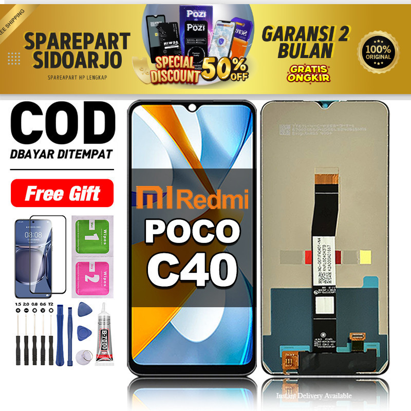 LCD POCO C40 Fullset hp layar Touchscreen untuk Glass Touch Screen Digitizer COD original free lem-a