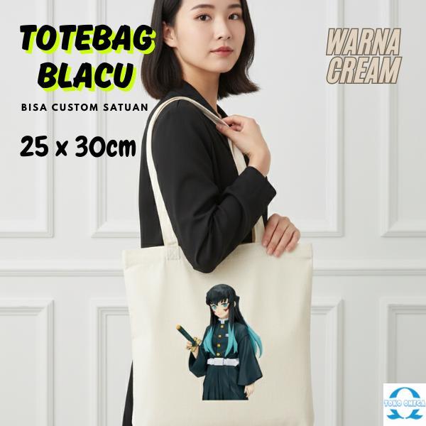 Tas Totebag Blacu Cream 25x30 Cm Resleting Custom Logo Tim Komunitas Anime Art Quotes dan Pola Abstr