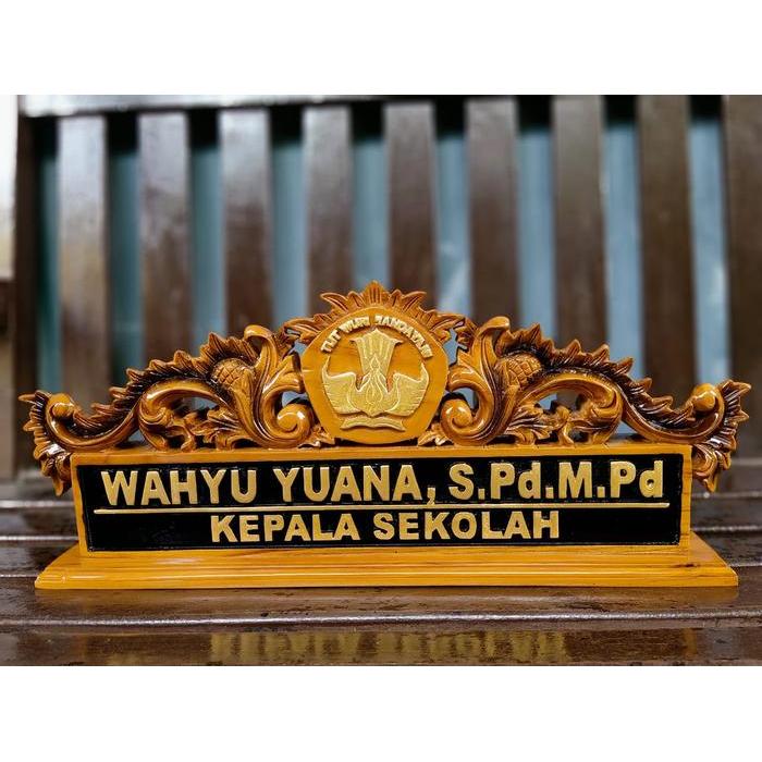 Papan Nama + Papan Nama Meja Kantor + Kayu Jati + Ukir Kayu
