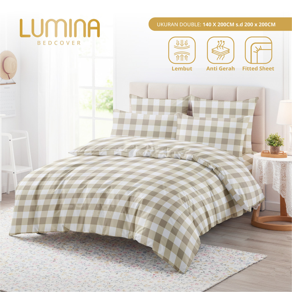 Lumina Bedcover - Sprei & Bedcover Set Emily Khaki - Ukuran Lengkap 140x200/180x200/160x200/200x200