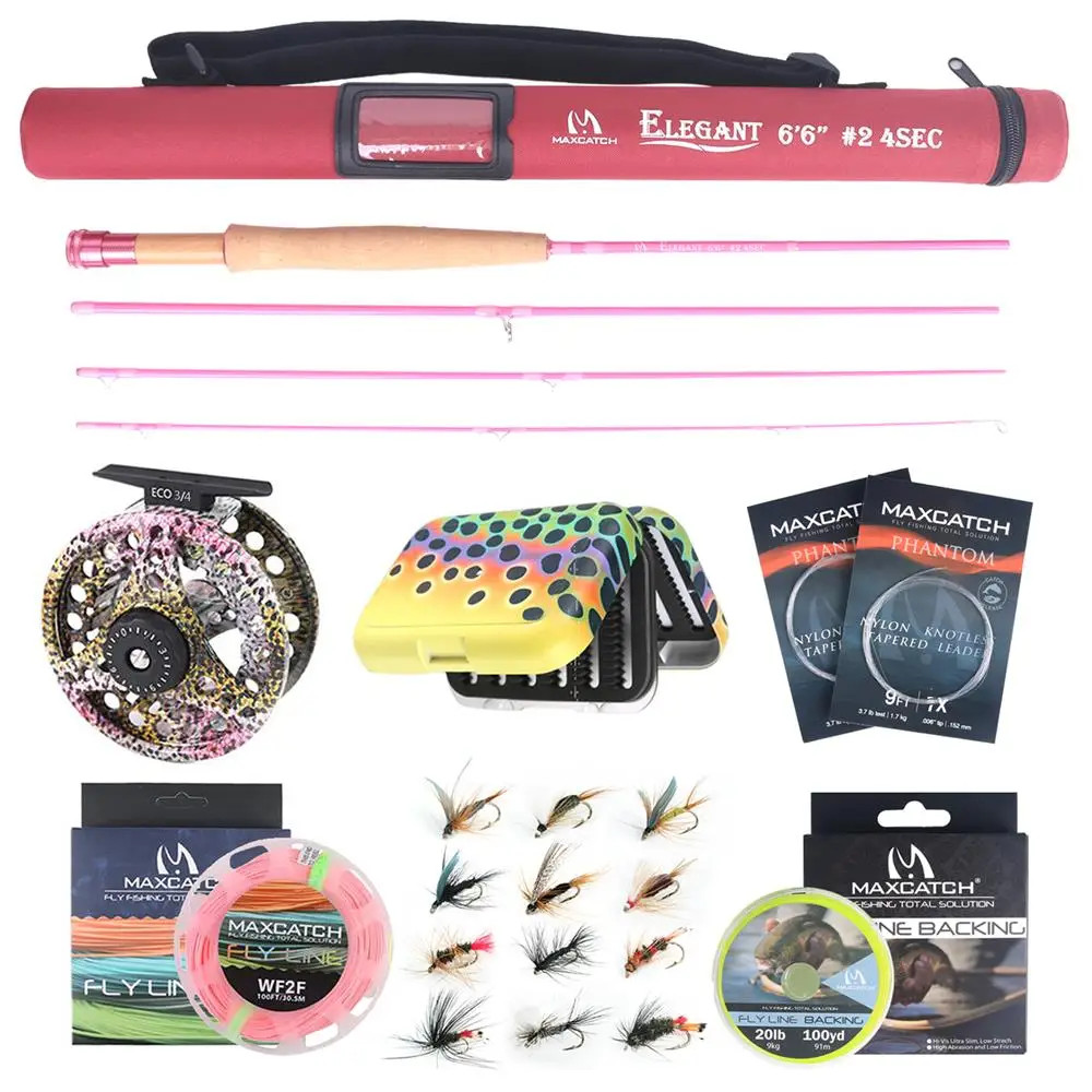 Maximumcatch Elegant Fly Fishing Rod Combo 6'6"/9' 2/5WT Fly Rod Reel Line Flies Lures Kit w/ Storag