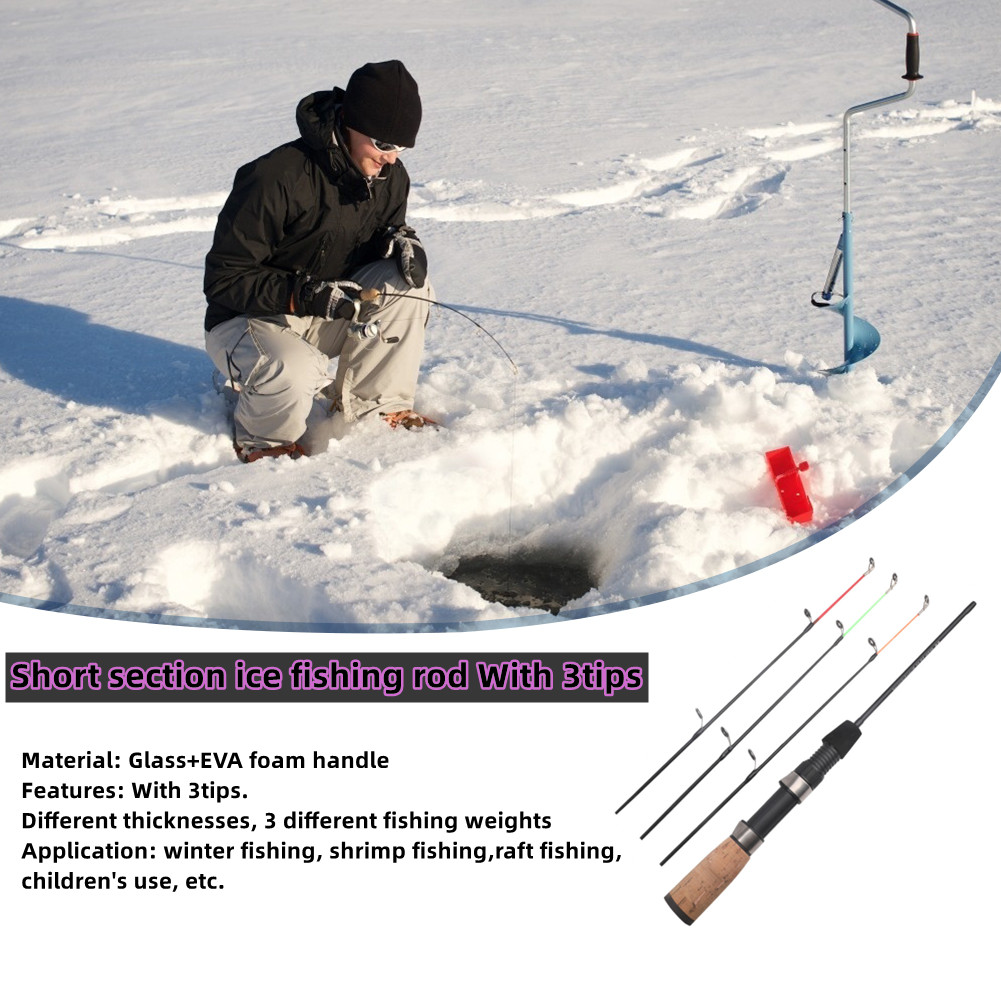 Ice Fishing Rod With 3tips Handle Mini Portable Telescopic Rod For Ice Fishing, Fishing Tackle