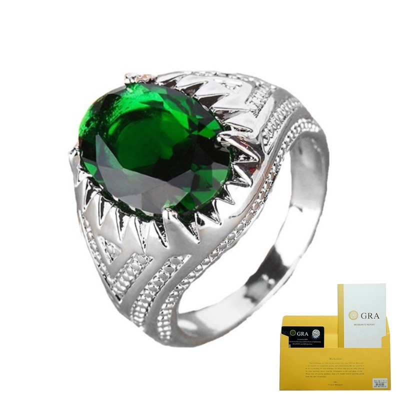 (With Gra Certificate) Cincin Pria Moissanite Hijau Perak Thailand Vintage