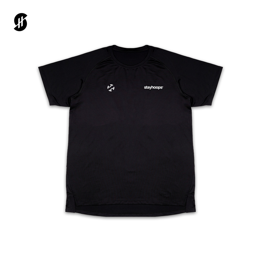 Stayhoops Jersey Lengan Pendek Warna Hitam Untuk Pria Wanita Olahraga Lari, Basket, Gym, Badminton, 