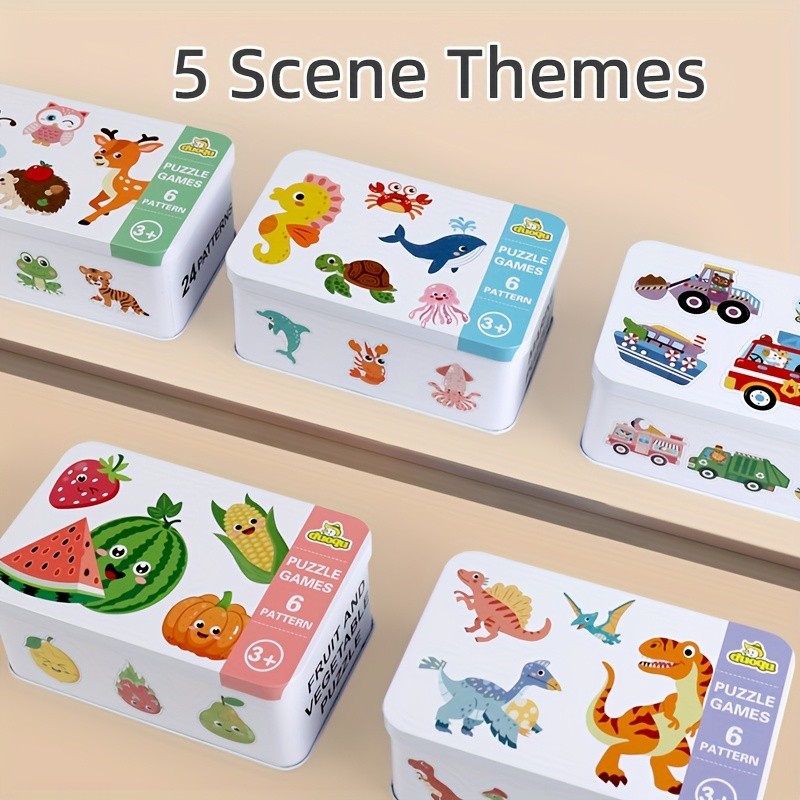 Wooden Cognitive Mating Puzzle for ildren – Ocean, Dinosaur & Animal Theme in Reusable Tin Box, Earl