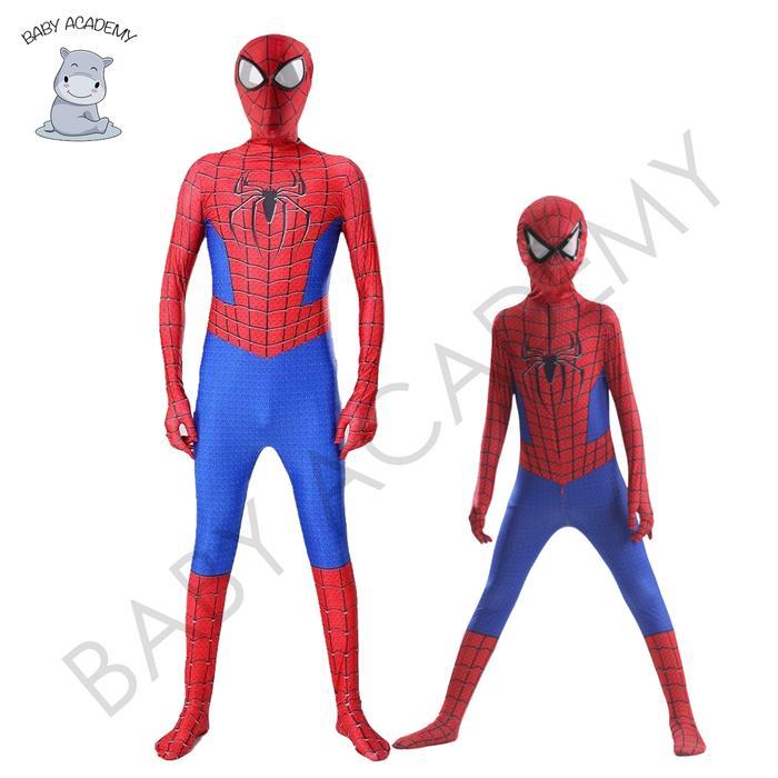 Kostum Baju Spiderman Anak Laki Laki Pria Dewasa Lengkap Topeng Premium Halloween Birthday Party - A
