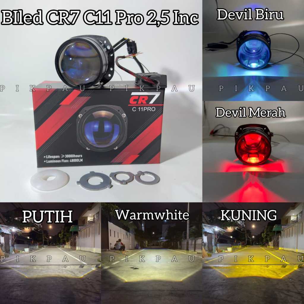 CR7 Lampu Biled CR7 2,5inc C11 Original Blue Lens 3 Warna Tembak Dengan Kipas Pendingin Premium