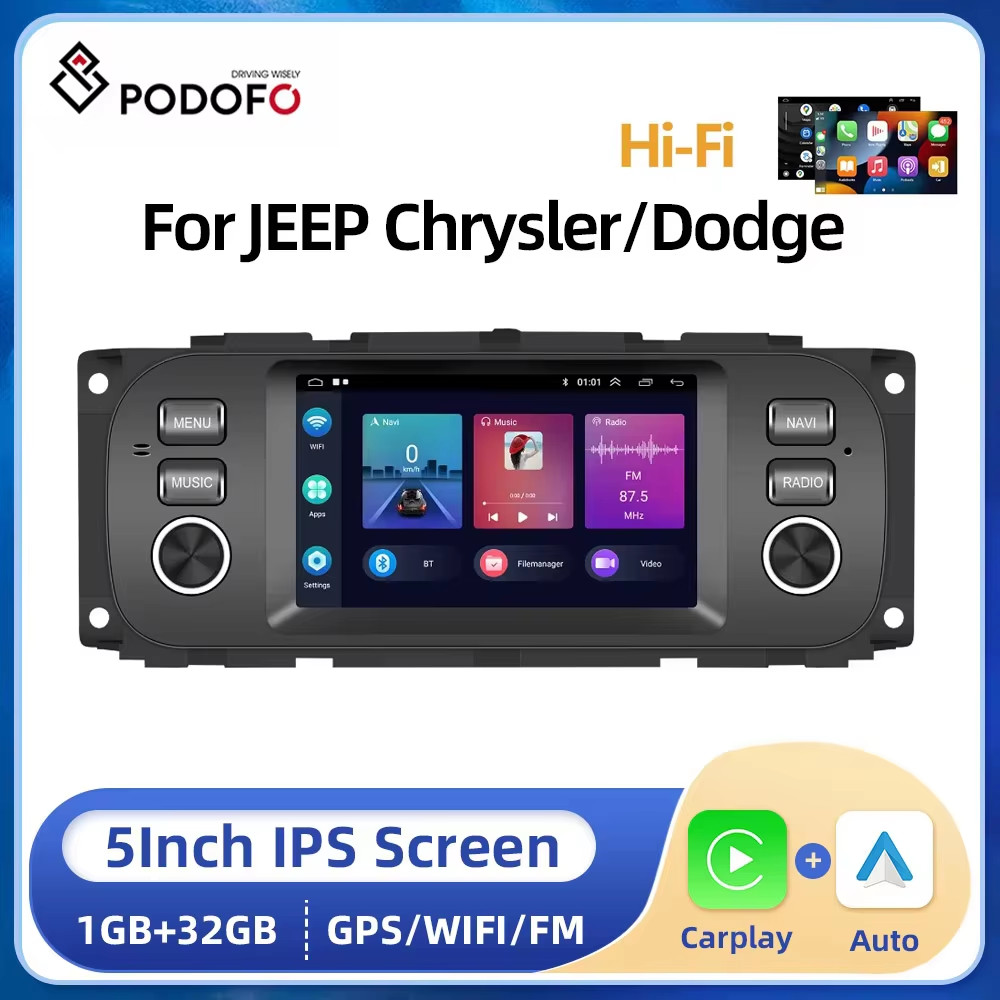 Podofo Android 2Din 5'' Car Radio For JEEP Cherokee Dodge Chrysler Multimedia Video Player Carplay A