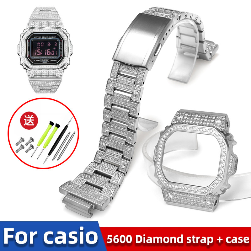 Custom amond Bezel & Band Set for Casio G-Shock GM-5600/DW5600/DW5610 | Set with amonds Mod Kit | Ca