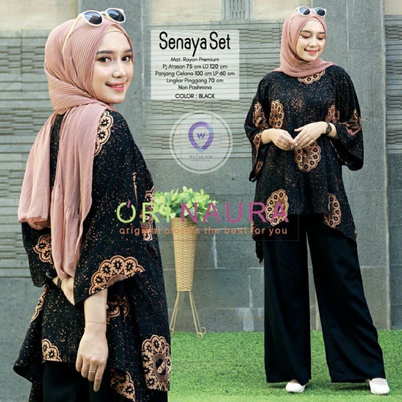 TERLARIS Setelan Jumbo Senaya Set Waka Waka Motif Bunga Ori Naura Size Jumbo Busui Resleting Rayon T