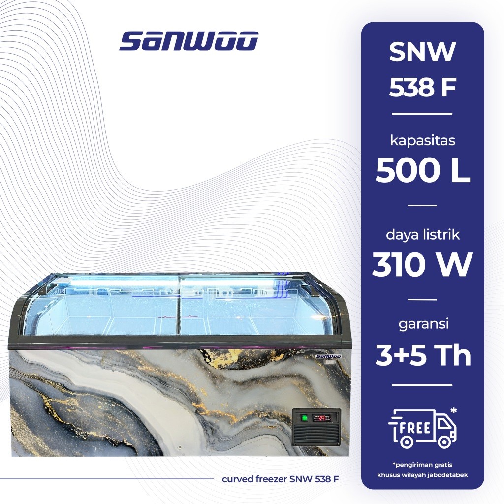 Freezer Sanwoo Sliding Curved Glass SNW 538F/ Freezer Sliding Curved Glass 500L