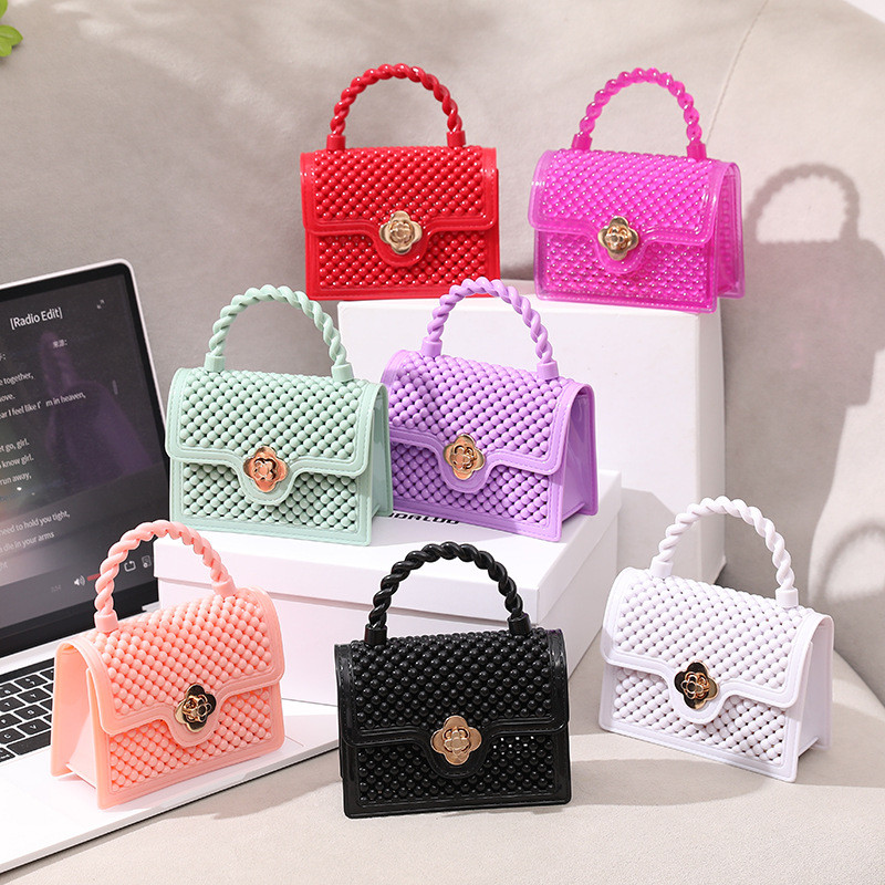 Seven Color Barbie Mini Handheld Chain Small Square Bag Jelly Bead Hollow Shoulder Bag Chain Women's