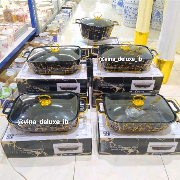 Prasmanan Keramik Fiorenza set 4+1 Marble Kitchenware - Hitam