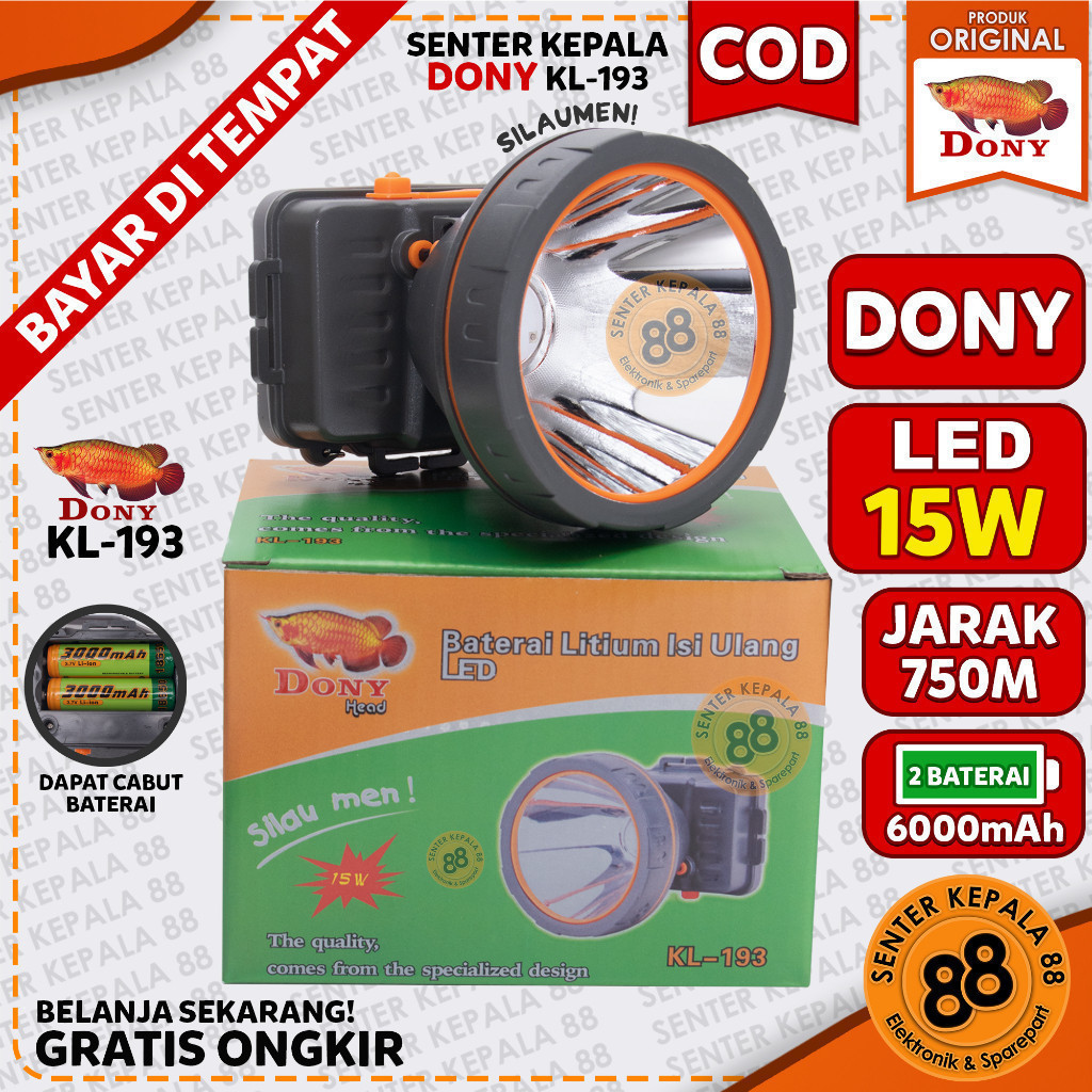 DONY Senter Kepala Lampu Kepala LED Bisa Ganti Copot Baterai Batre KL 193 SILAUMEN Silau men LED