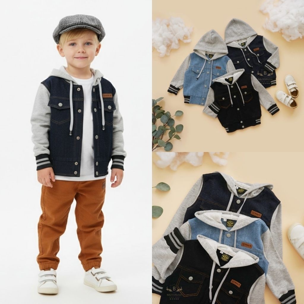 (herkumalastore) Jaket Anak Laki Laki Jeans Hoodie Bayi 1-11 tahun