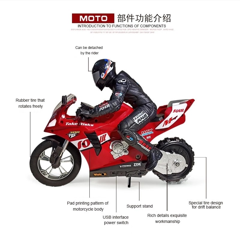 RC stunt motorcycl 3D Rotation Flips 24G Remote Control stunt motorbike High Speed Racing drift Car 