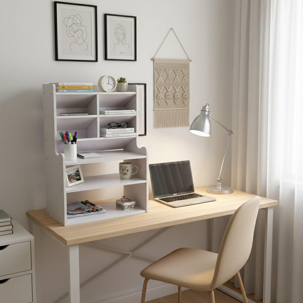 Rak Penyimpanan Desktop Serbaguna Aesthetic dan Minimalis Rak Buku Alat Tulis Meja Kantor Kokoh