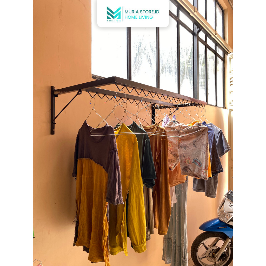 Jemuran Baju Lipat Tempel Tembok Lifting Hanger Gantungan Pakaian Jemuran Handuk Tempel Dinding