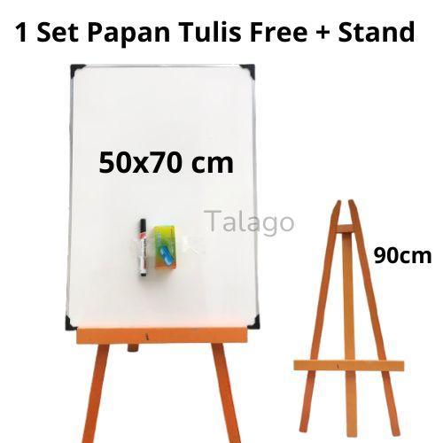 1 Set Whiteboard Standing 50x70 cm - Stand / Penyangga Papan Tulis Free Spidol Penghapus - 50x70Free