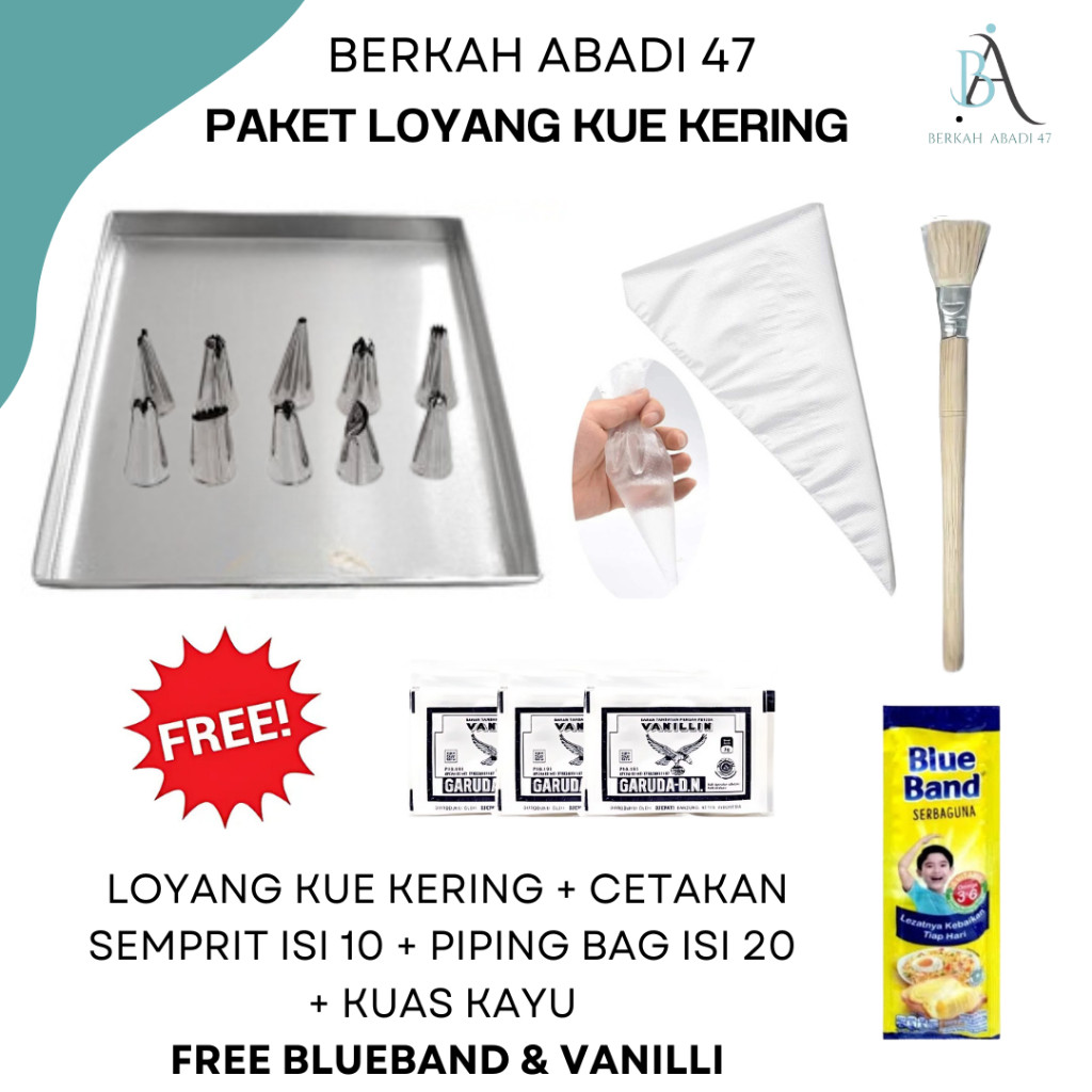PAKET LEBARAN Loyang Kue Kering / Cetakan Semprit Isi 10  / Kuas Kayu / Piping Bag 20pcs FREE MENTEG