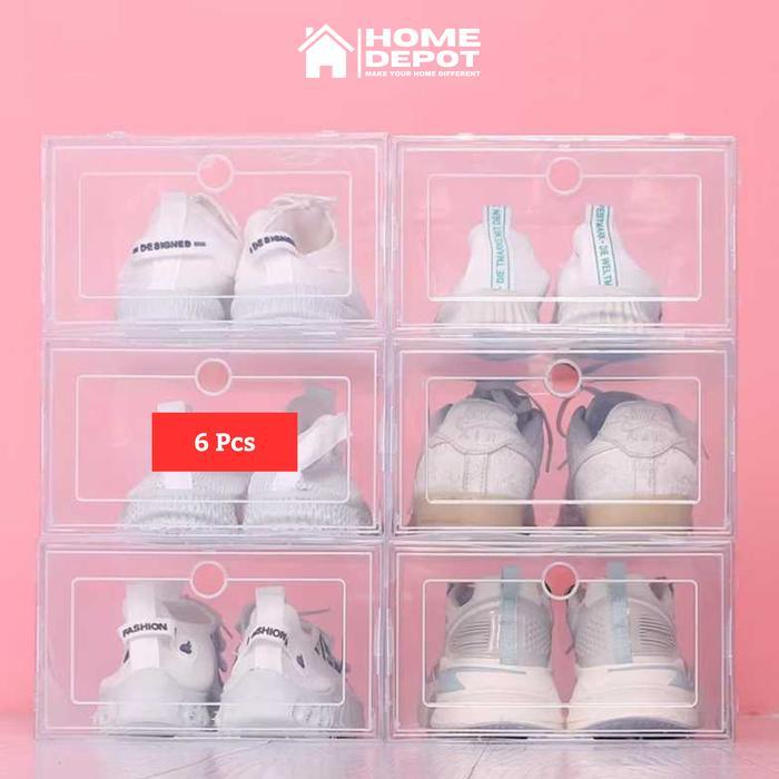 Kotak Sepatu Transparan Plastik Rak Susun Box Ukuran Besar 6 Pcs