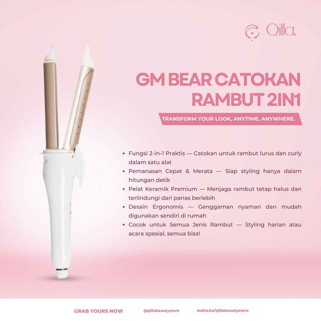 Catokan Rambut GM Bear 2in1 Lurus Rambut & Keriting Rambut - Catokan Rambut 2 in 1 Curly & Straight 