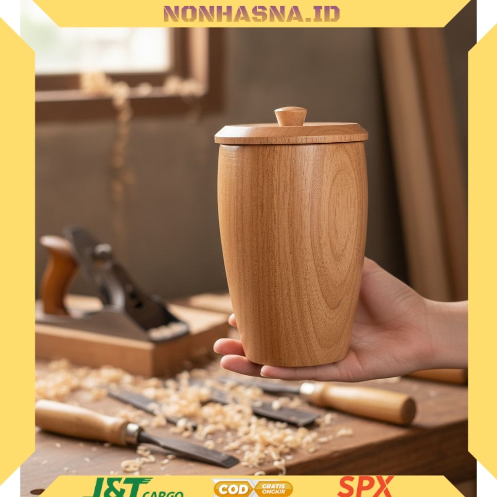 Gelas kayu cantik + tutup / gelas kayu cantik/Gelas kayu model kembung